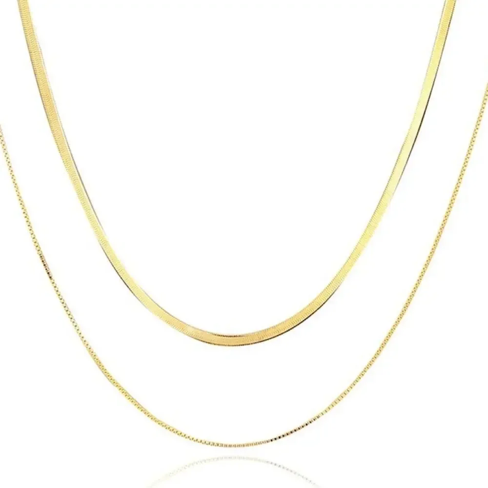 NEW 18K yellow gold filled flat layered double snake chain necklace jewelry B8A